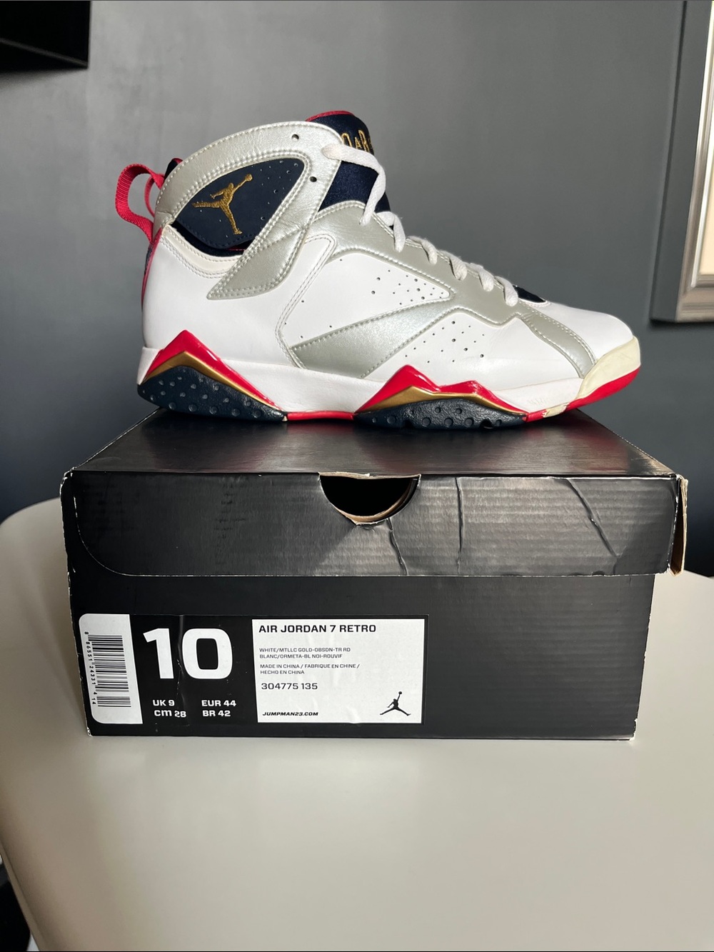 Air Jordan 7 Retro Sneakers White/Metallic Silver/Red/Black